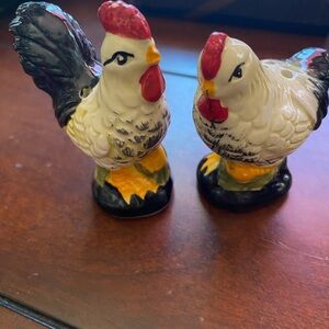 Ceramic Rooster Salt and Pepper Shaker Set - White and Red